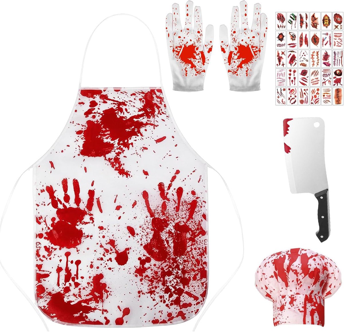 slagerkostuum voor Halloween, Halloween-kostuum, bschort, slagerschort voor dames en heren, met griezelige accessoires, kostuums voor carnaval, cosplay, feest