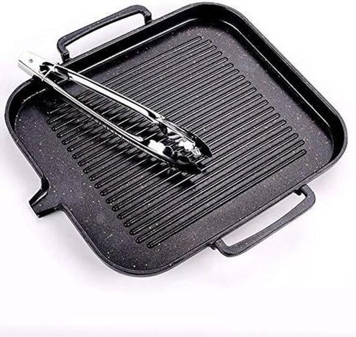 Grill Pan - Bakplaat Rechthoekig - Barbecue Buiten - Vet Afvoer Kanaal - 40 cm - Zwart