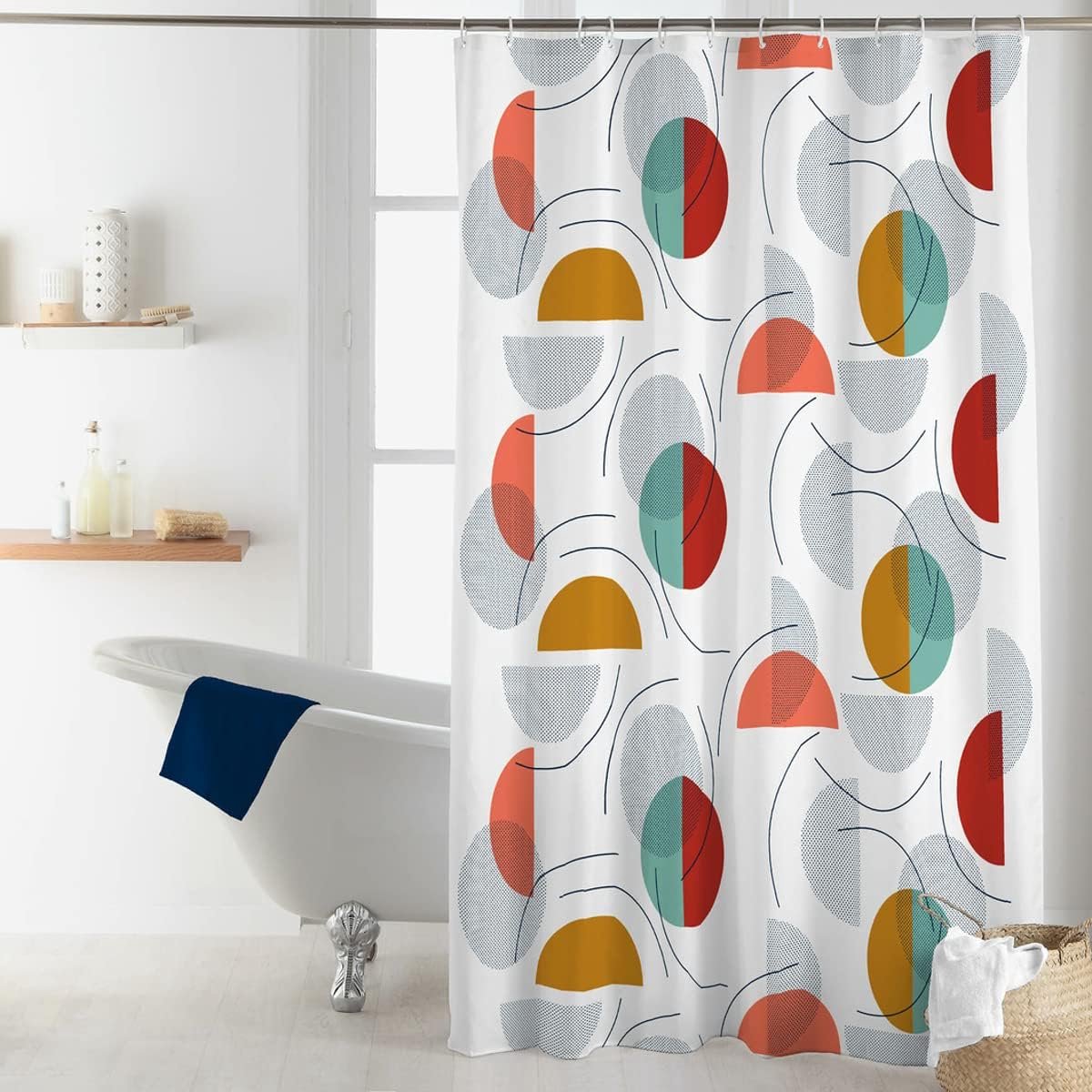 U1801851 douchegordijn textiel 180x200 cm retro cirkels wit kleurrijk waterafstotend wasbaar badgordijn gordijn hoge kwaliteit met ringen metalen ogen