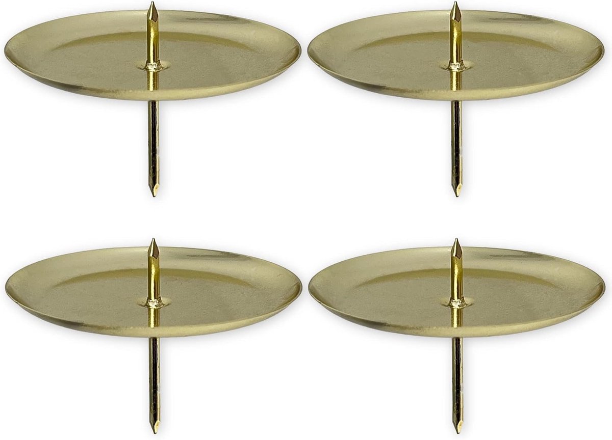 4-delige set kaarsenhouders kaarsenplateau voor adventskrans van metaal, adventskaarsenhouder, kaarsensteker met doorn (plaatdiameter: 60 mm, goud)