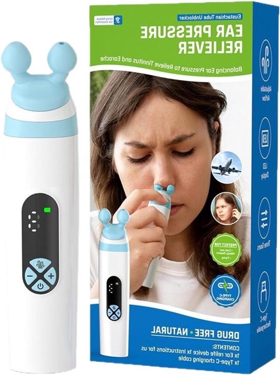 Oordruk Verlichter - Oor Ontstopper - Reizen Comfort - Automatische Uitschakeling - 15 cm - Wit