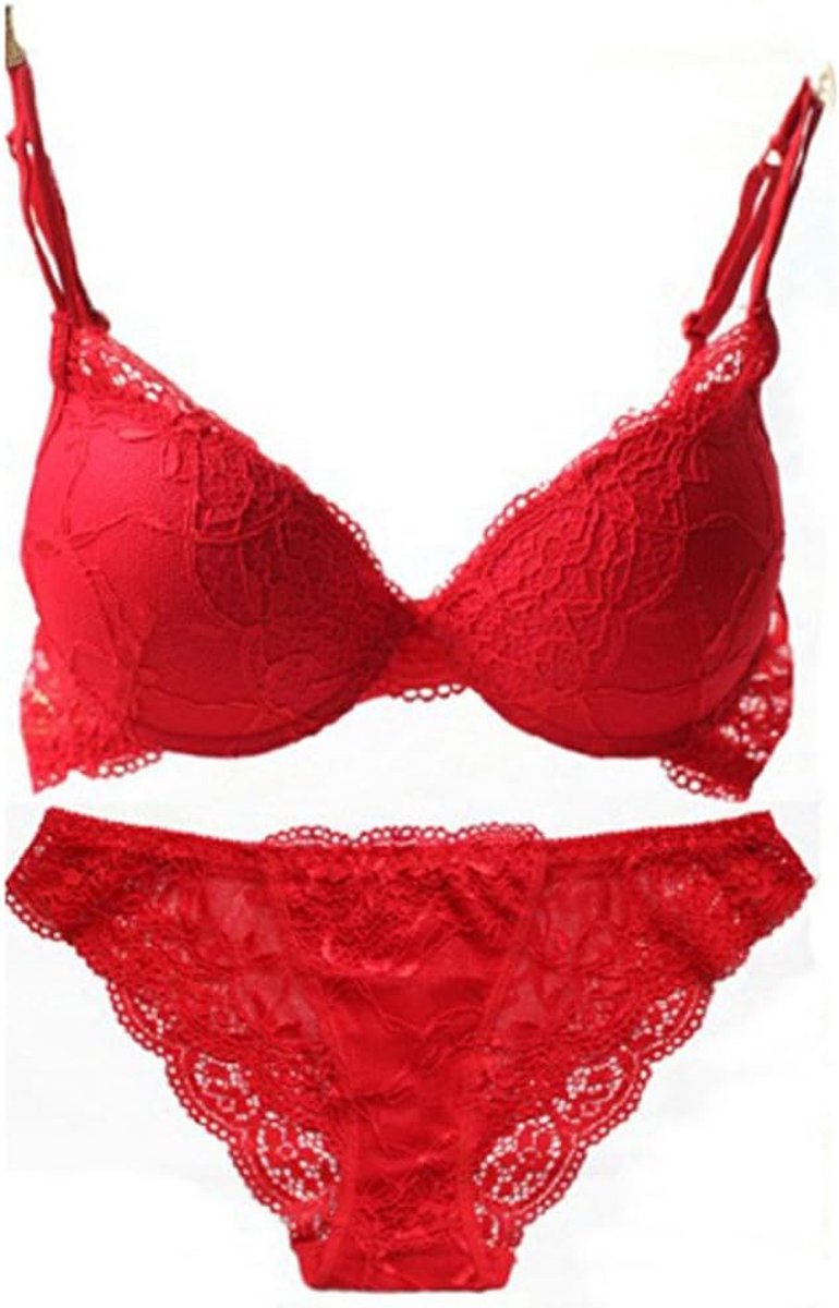 Dames Solid Lace Push Up Bra Set
