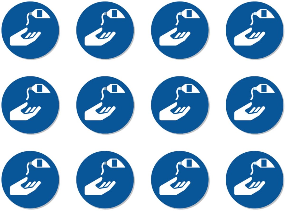 Huidbeschermingsmiddelen: M022 - DIN EN ISO 7010 / ASR A1.3 - stickers: Ø 2,5 cm, 12 stuks