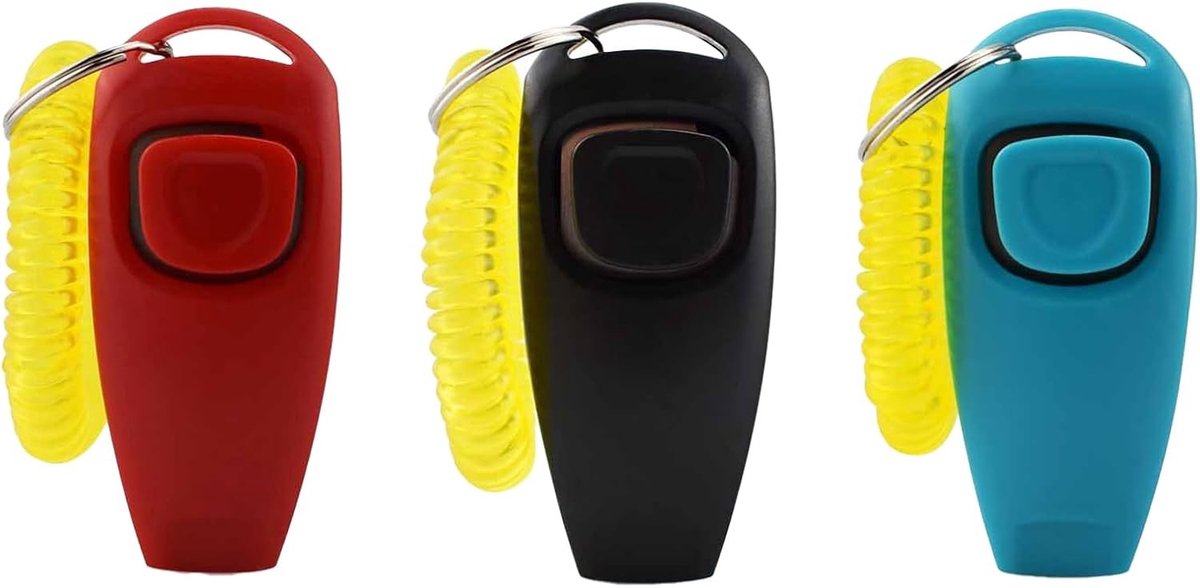 Praatknop hond - Zwart - Kunststof 2-in-1 Trainingsclicker en Fluitje met Polsband - Voor Huisdiertraining