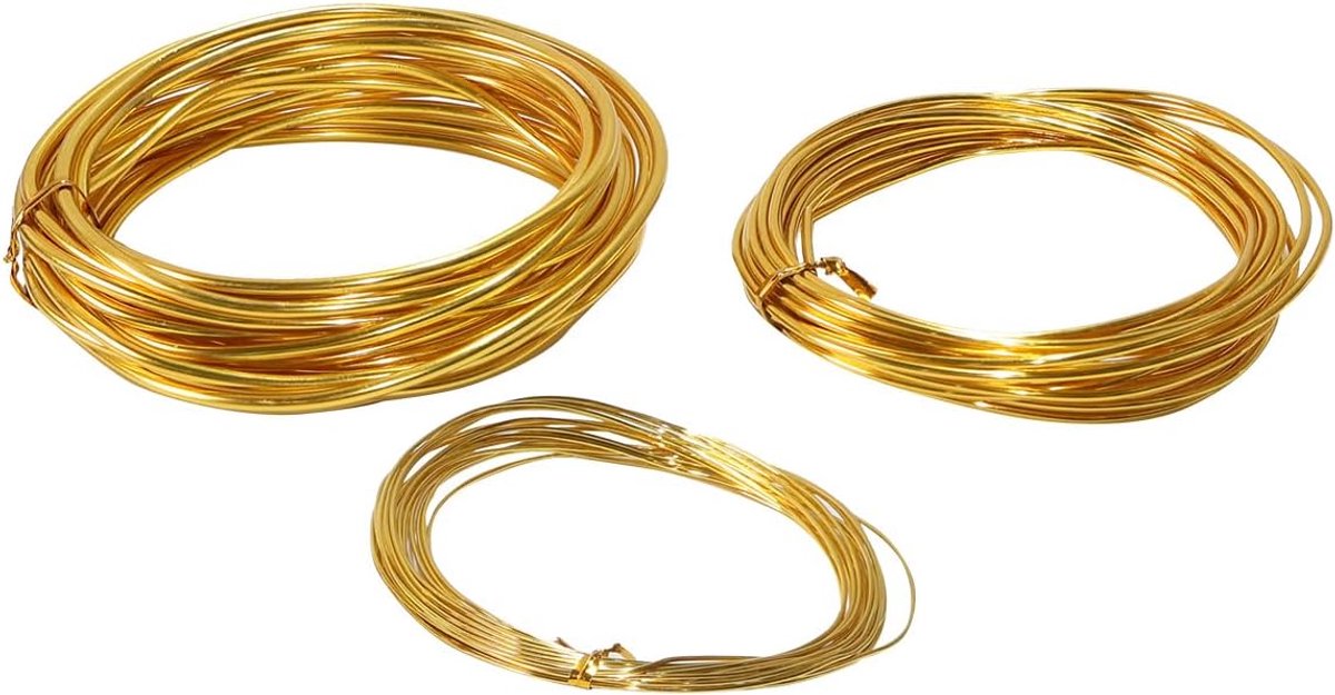Draad, 1 mm/2 mm/3 mm x 5 m, flexibel modelleerdraad voor sieraden, bloemen en doe-het-zelfprojecten (goud)