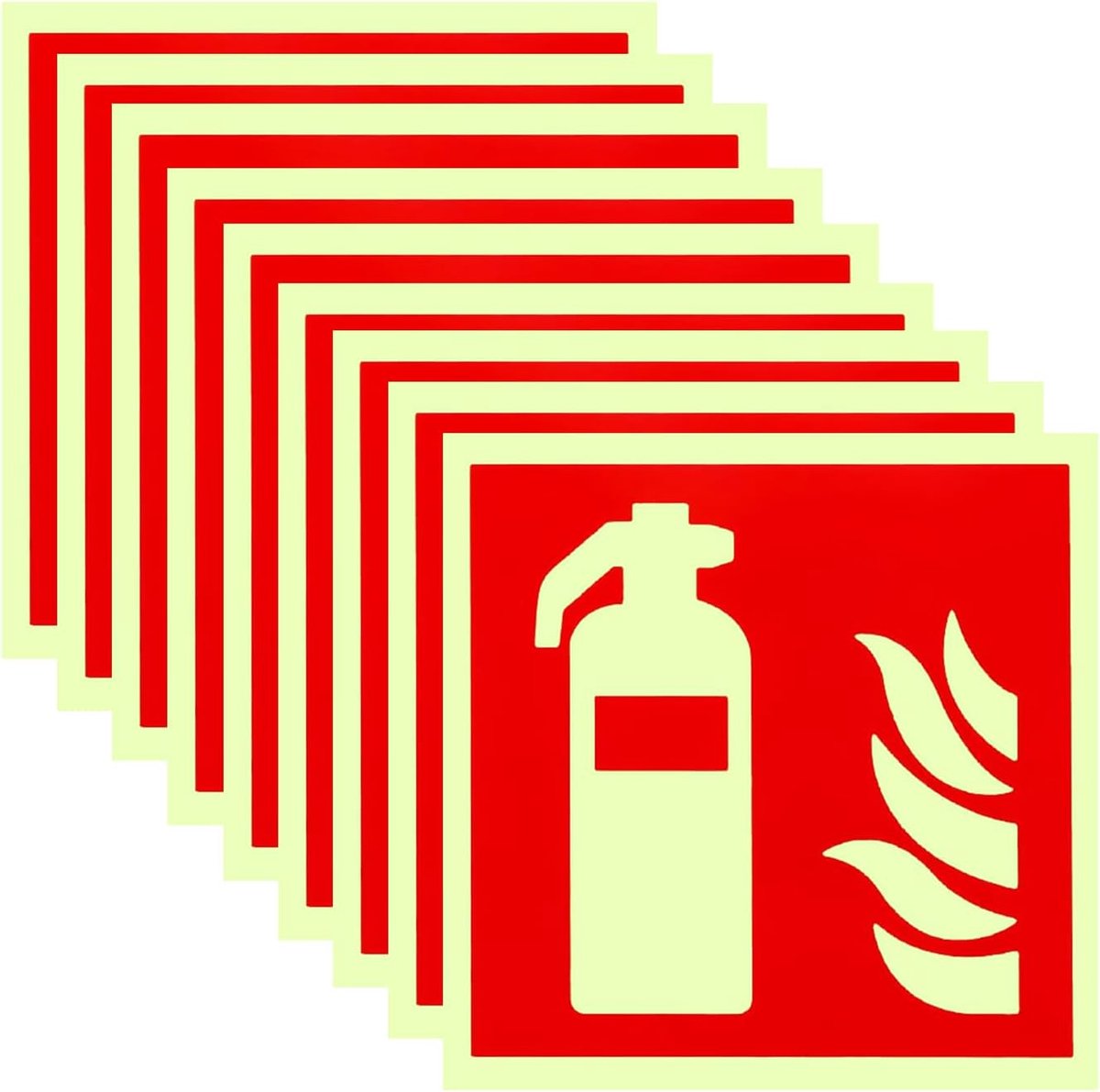 Zelfklevend 4 inch - PVC brandblusser bord 101 x 101 mm, brandblusser, sticker brandblusser fluorescerend, informatieve markering brandblusser, voor kantoor, huis, schaal (8 stuks)