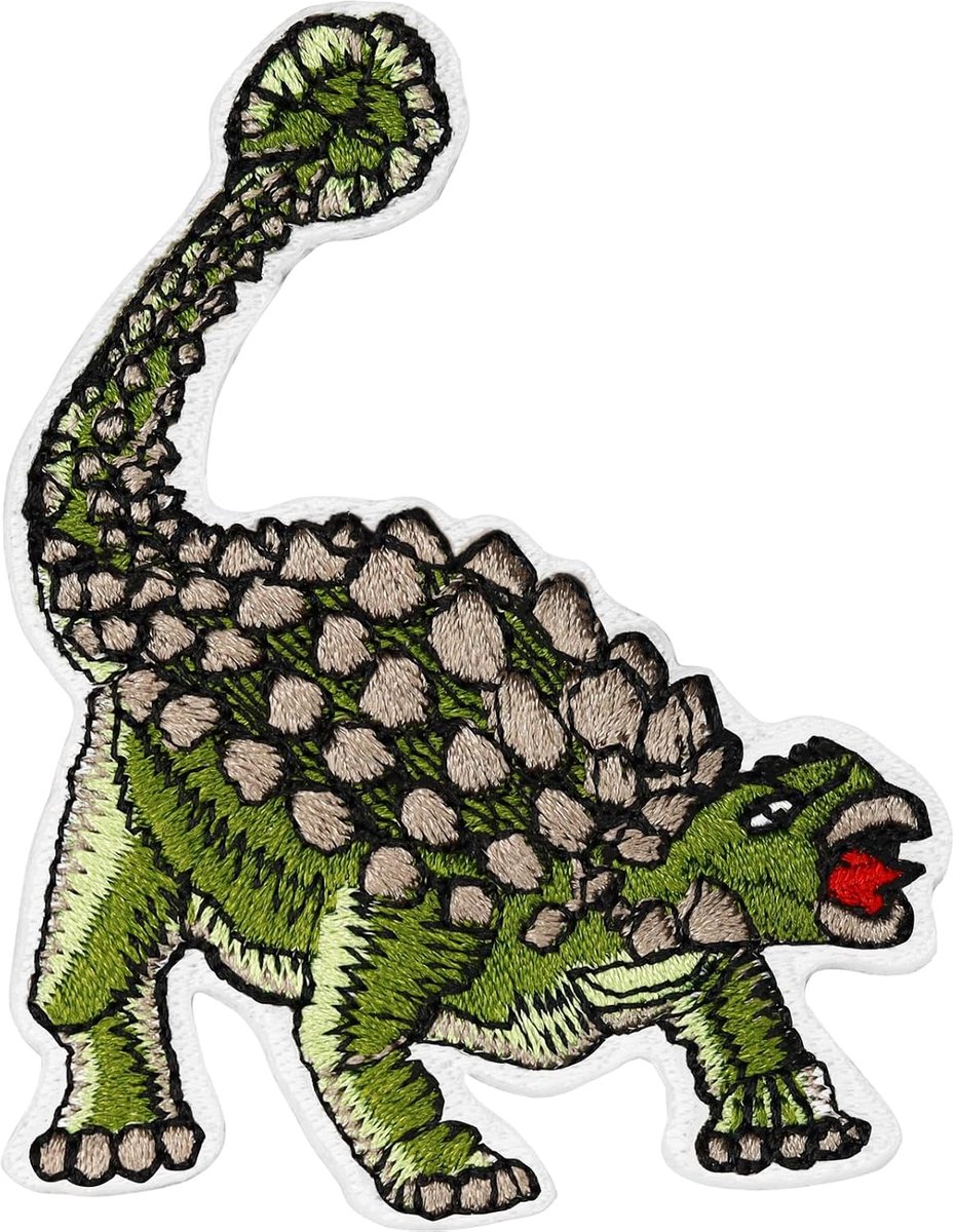 Appliqués Dinosauriërfiguur Kinderen Patch Ankylosaurus Afbeelding Patch | Dinosauriër Strijkemblemen voor textiel Kinderen Strijkpatch om op te naaien | 70x55mm