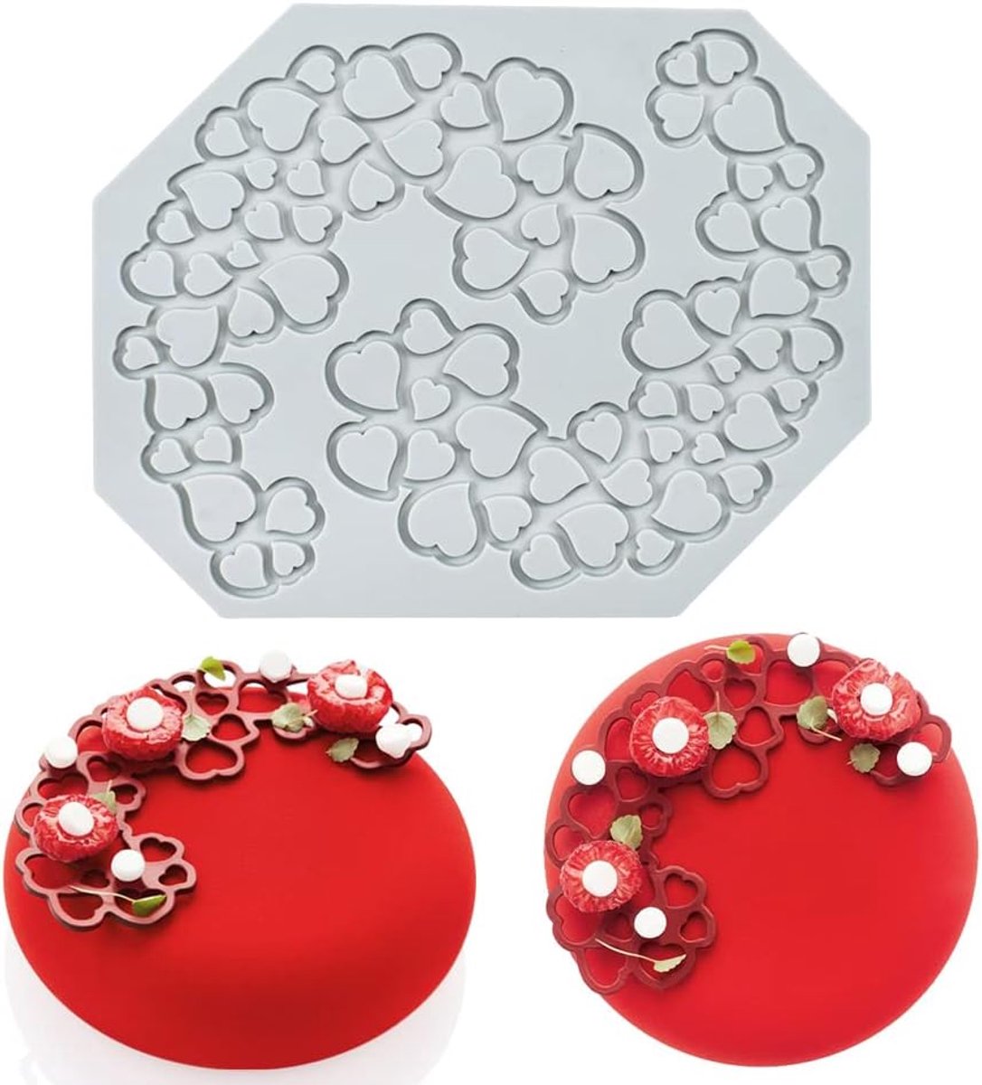 Lace Mold, Silicone Lace Fondant Mallen, Sugar Craft Impression Mold Eetbare Cake Moleculaire Cuisine Decorating, 2 Holes Heart