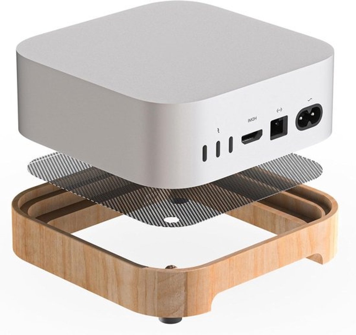 Houten Standaard - Mac Mini Houder - Desktop Organisatie - Geïntegreerd Stoffilter - Niet gespecificeerd - Wit/Lichtgrijs