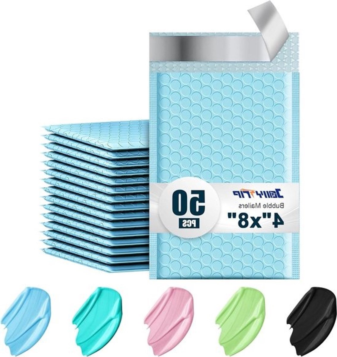 Bubbel Enveloppen - Verzendzakken Verpakking - Veilig Verzenden - Waterdicht Stevig - 4x8 Inch 50 Stuks - Lichtblauw
