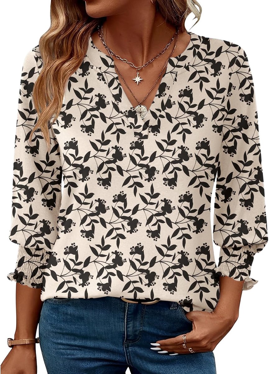 Vrouwen Blouses 3/4 Lengte Mouw V-hals Zomer Casual Tuniek Tops Dames Elegante Zakelijke Shirts 2025