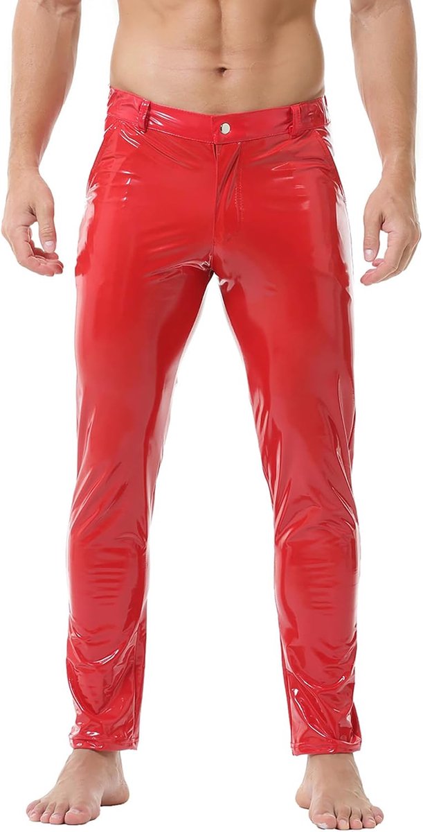 Herenlegging, broek, klassieke wetlook, PU-kunstleer, lange broek, ritssluiting, zakken, casual, motorfiets, cosplay, dans, podium, party, club, leggings, broek voor heren