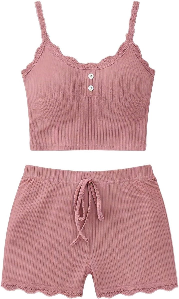 Leroy Tweedelige loungeset voor dames, pyjama's, sexy loungewear crop tank top + shorts, zomer, Y2k kleding, outfit pak