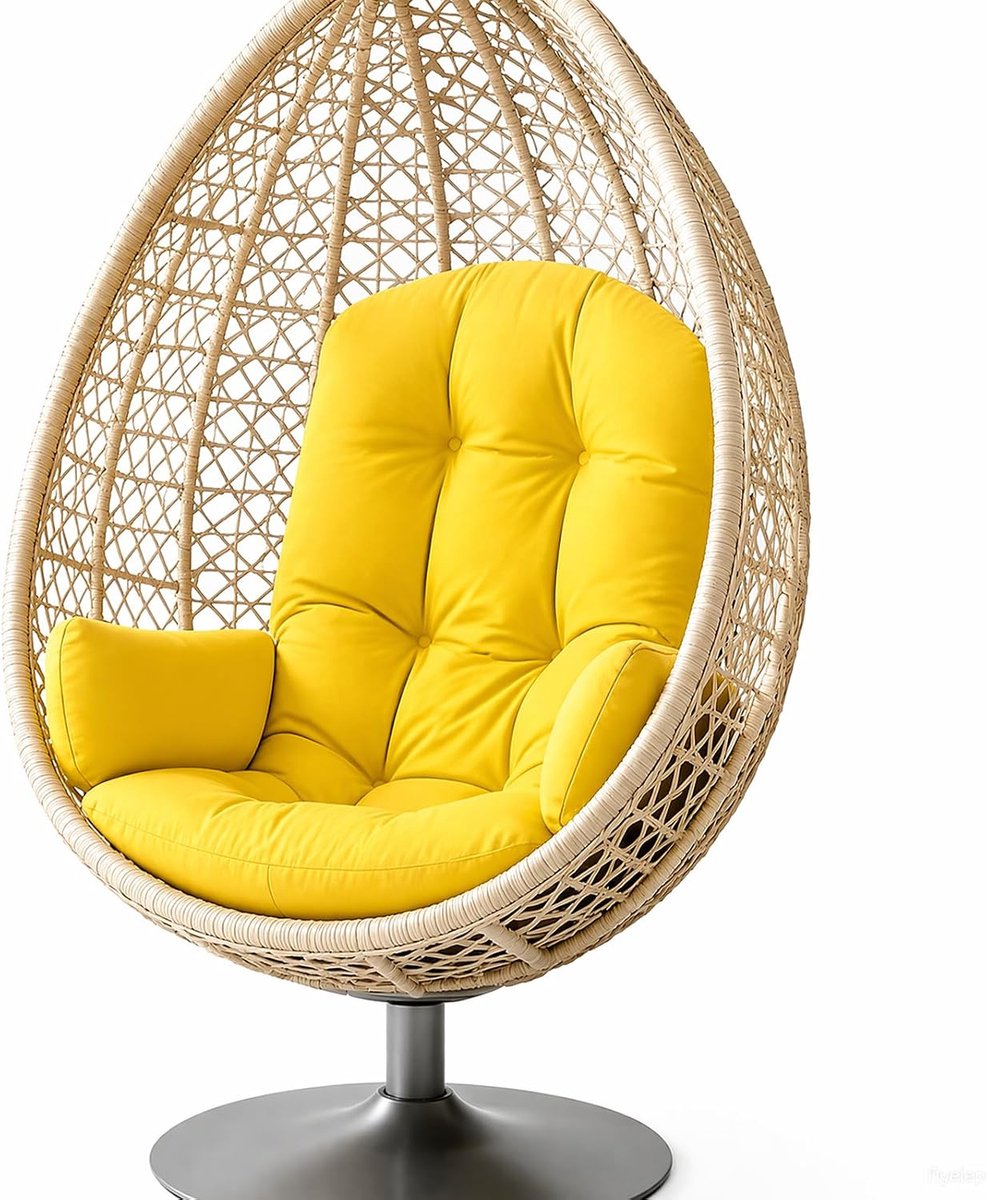outdoor, waterafstotend, dik gevoerd, zitkussen voor hangstoel met ronde vorm en bevestiging, kussen voor papasan-eierstoel, balkon, tuin, geel