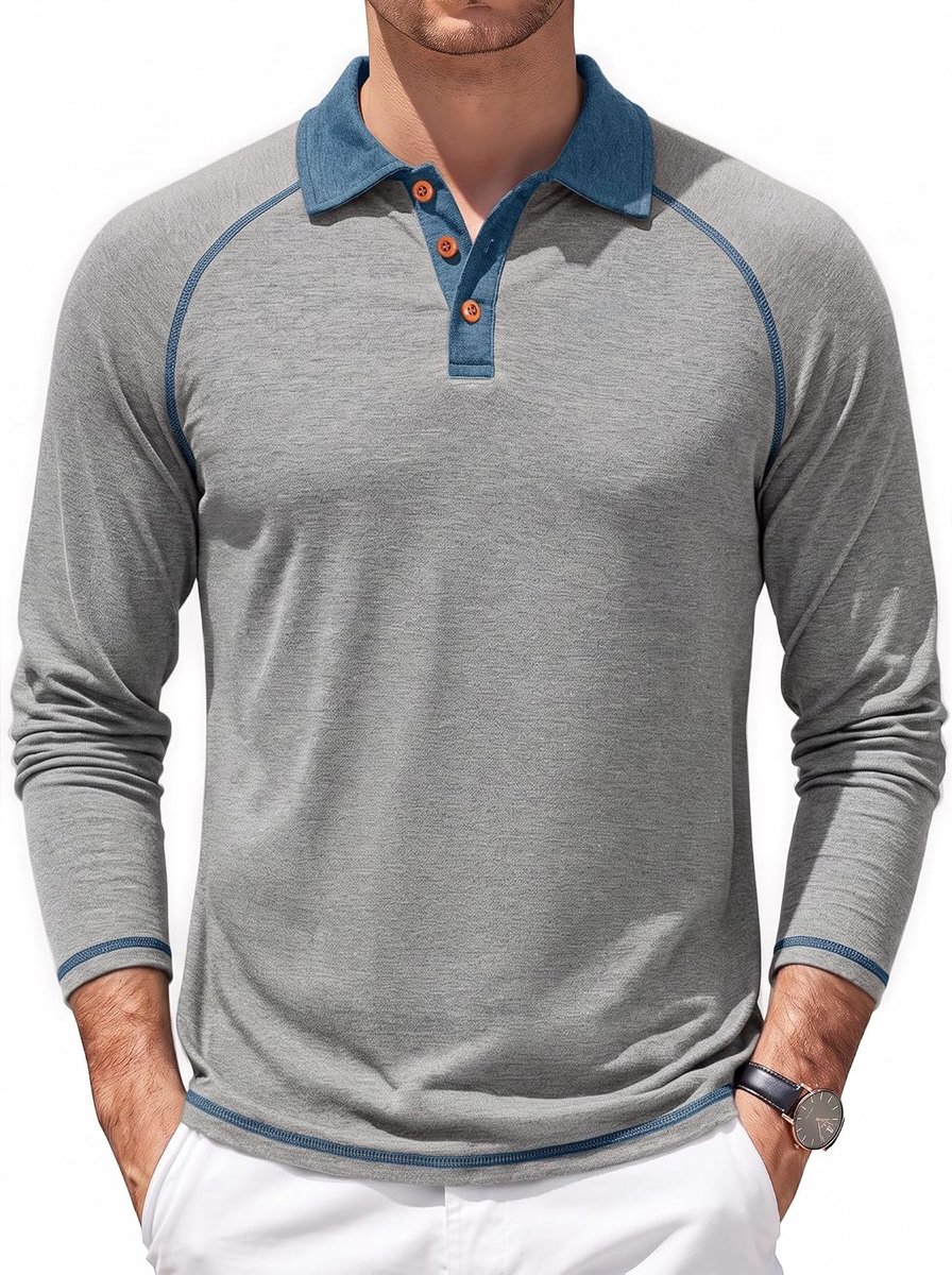 Poloshirt voor heren, lange mouwen, licht, ademend, golf, casual, sport, dagelijks gebruik, vrije tijd