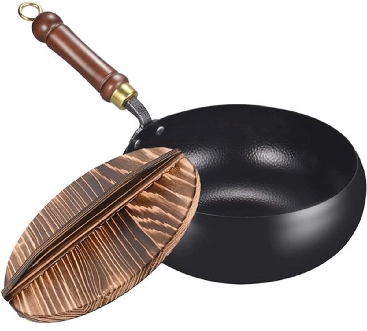 Grote Wok Pan - Koekenwok Ijzer - Multifunctioneel Koken - Hittebestendig Antiaanbak - 29.5 x 29.5 x 16 cm