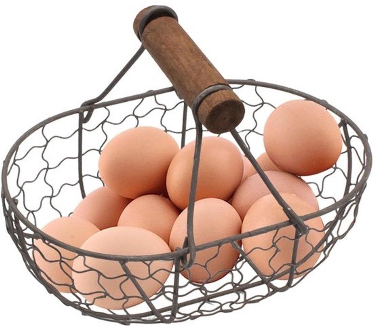 Eiermand - Draadmand Eieren - Keuken Organiseren - Houten Handvat - 18 x 12 cm - Zwart