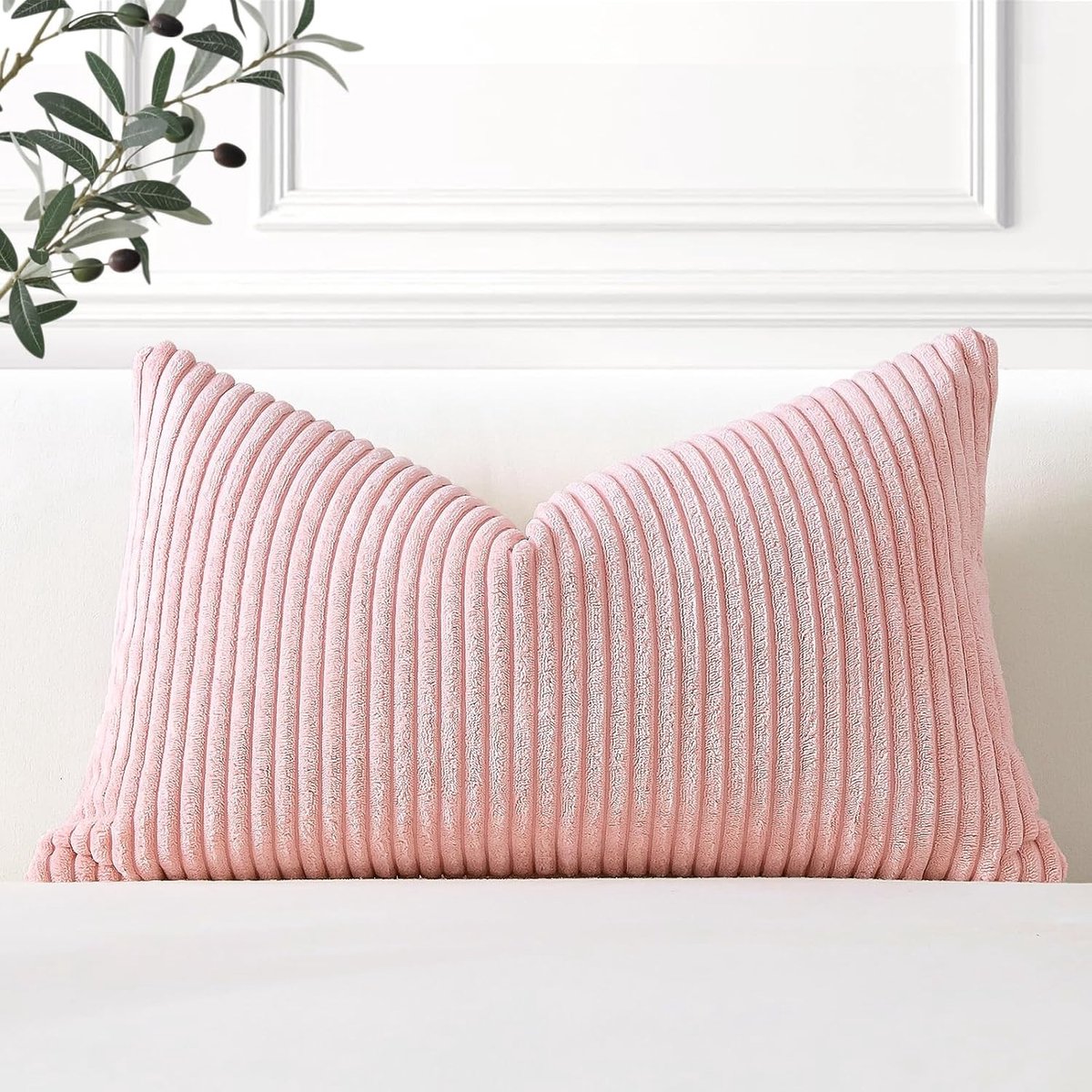 Cozy Gestreepte Corduroy Kussenhoes 40x60cm Super Zacht Decoratief voor Bank, Slaapkamer en Auto - Roze Kussen voor Thuisdecoratie