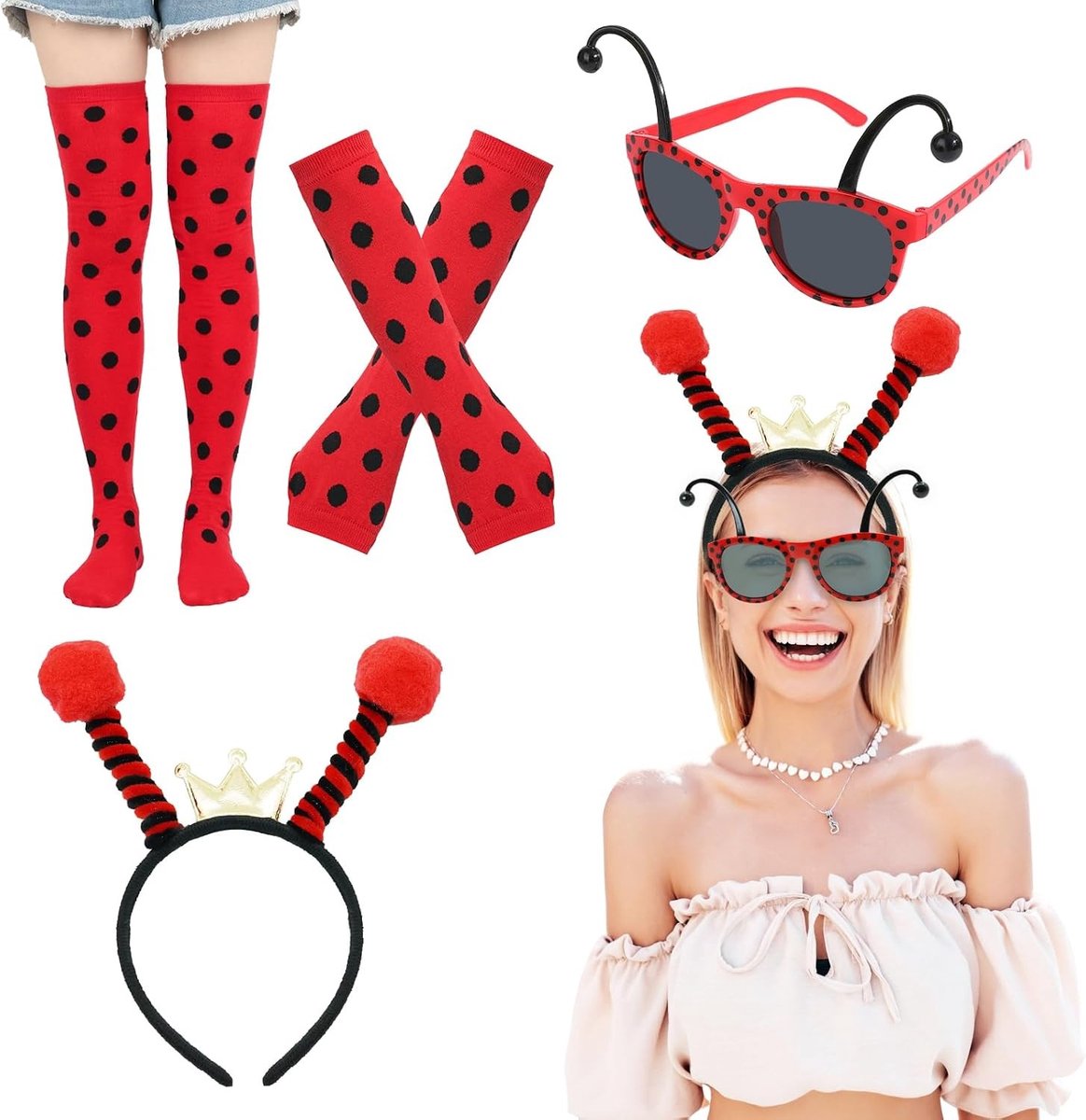 Complete set met 4 bijen kostuumaccessoires voor meisjes, inclusief bijenband, bril, lange mouwen en sokken voor carnaval en themafeesten