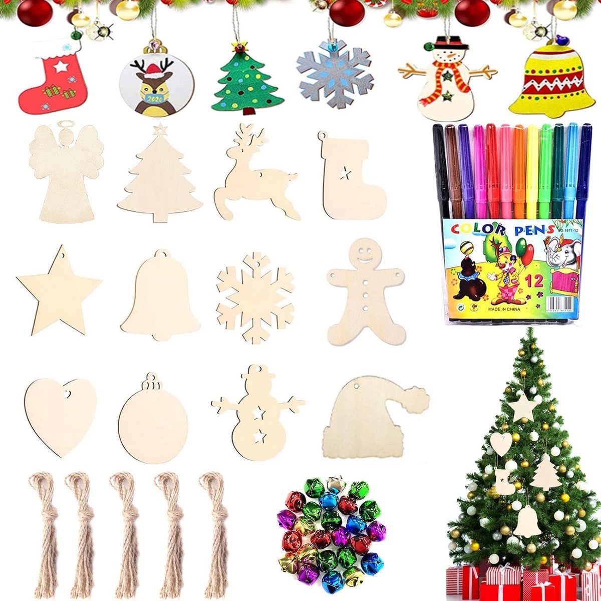 Houten Pendants voor Schilderen, Engel Hanger voor Kerstboomdecoratie, DIY Decoratie, Creatieve Houtdecoraties, Ambachtelijke Kerstversiering, Kunstzinnige Hangers