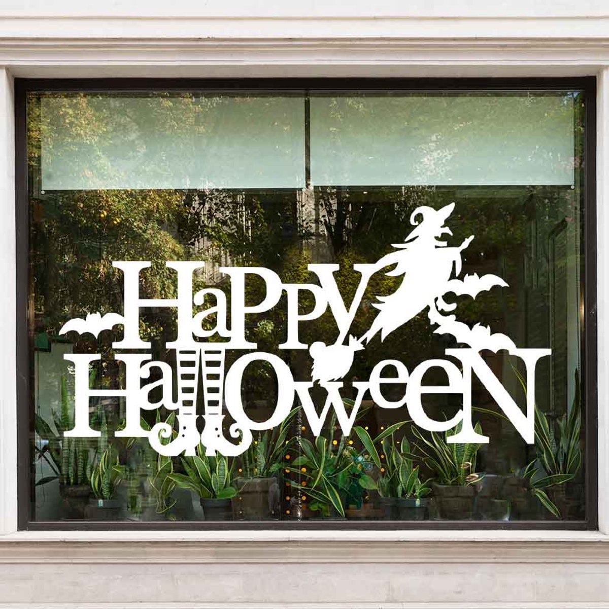 Heks raamsticker met Happy Halloween - Zwart - 30 x 60 cm