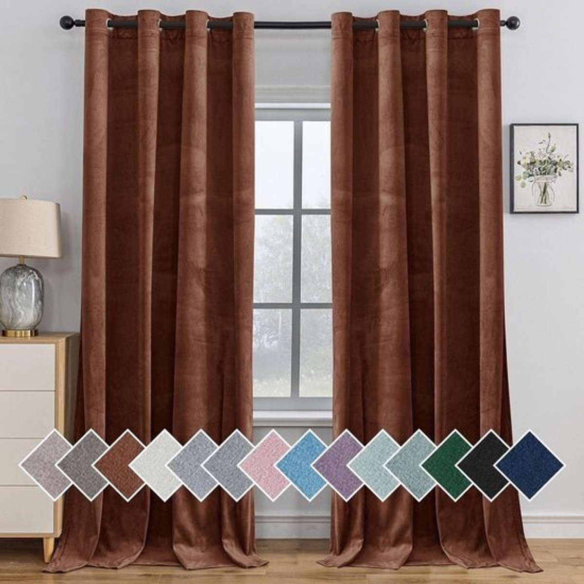 Verduisterende Velours Gordijnen - Set van 2 - 140 x 225 cm - Met Ringelpenen - Warmte-isolerend - Voor Slaapkamer en Woonkamer
