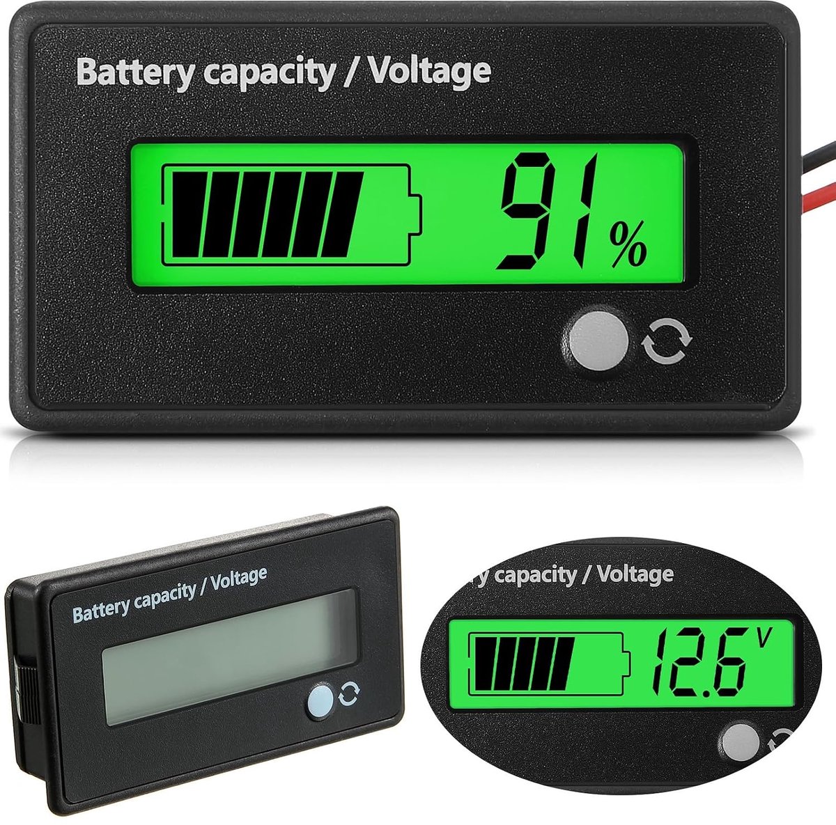 Dc 12v 24v 36v 48v 72v Batterij Meter met Alarm, Groen Licht