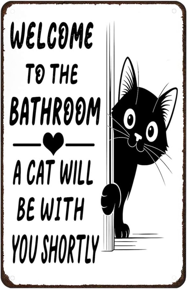 Cadeaus Voor Kattenliefhebbers Welkom In De Badkamer Een Kat Vergezelt U Metalen Bord Voor Badkamer Toilet Decoratie 20 X 30 Cm