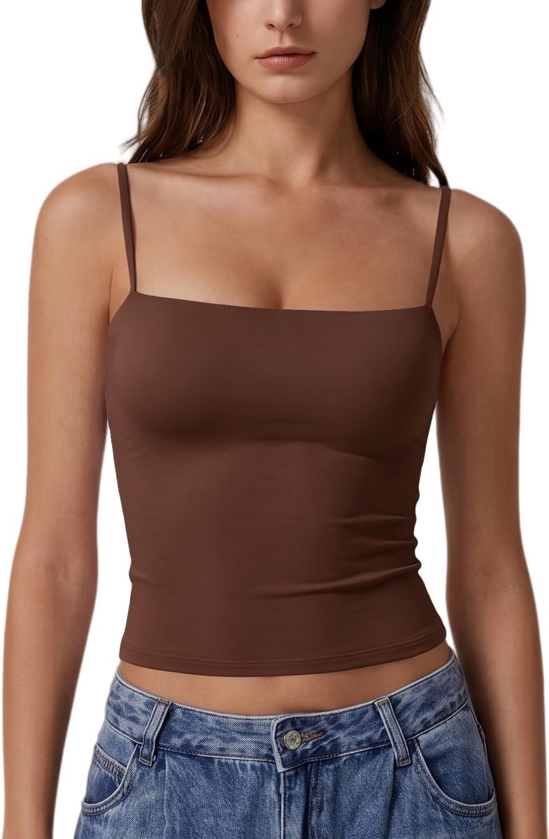tanktop voor dames met vierkante hals, crop top met verstelbare spaghettibandjes, zomer, onderhemd van dubbele stof, elegant, slim fit Y2K, basic tops, onderjas, casual, camisole