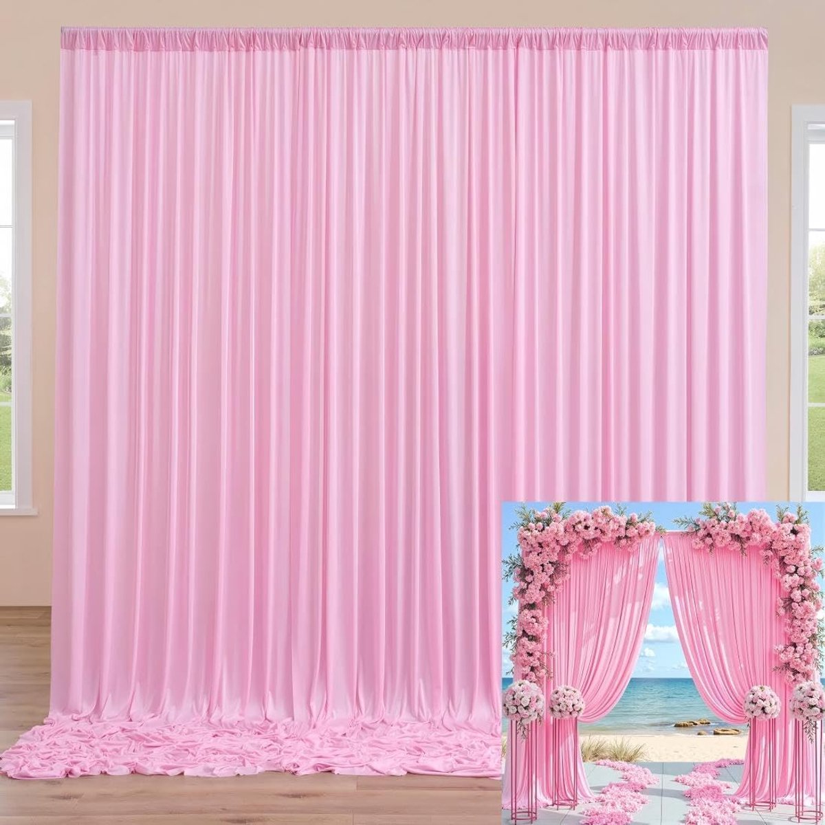 2 stuks gordijnen voor achtergronden, 300 x 150 cm, feestachtergrond, voor verjaardag, fotoachtergrond, babyshower, bruidsdouche, fotowand, achtergrond, gordijn, fotoshoot (roze)