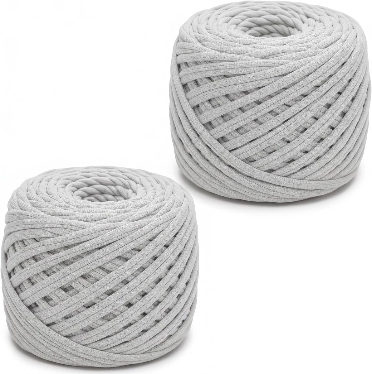 Set van 2 x 285 g, gehaakte garen, grof garen voor handbreien, stoffen strook, wollen garen voor tassen, manden, dekens en doe-het-zelf woondecoratie, 285 g per rol, dikke wol (lichtgrijs)