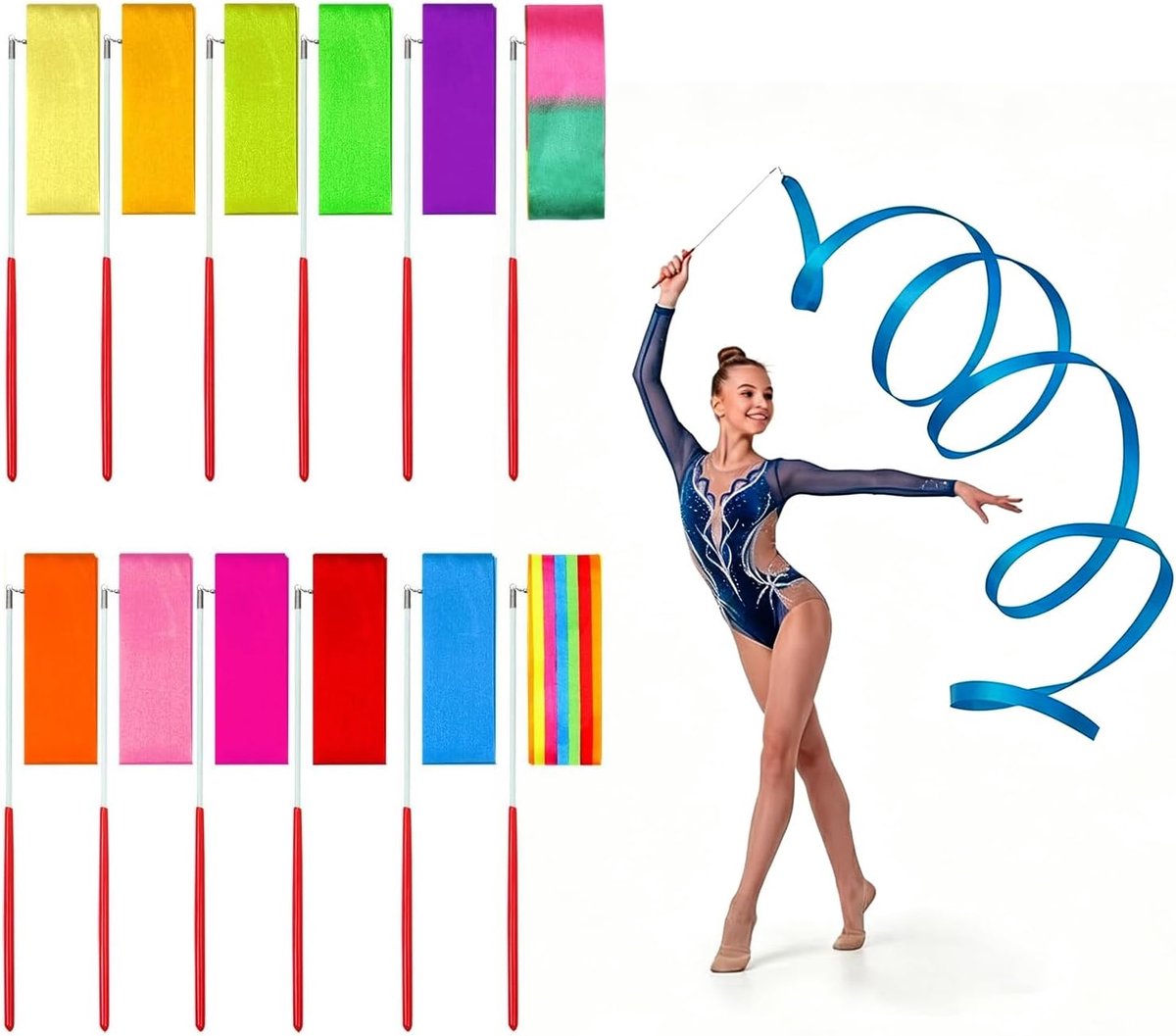 Banden, ritmische gymnastiekband, zijdemateriaal, dansbanden met stang, herbruikbare gymnastiekband, voor dans, gymnastiek, talenten
