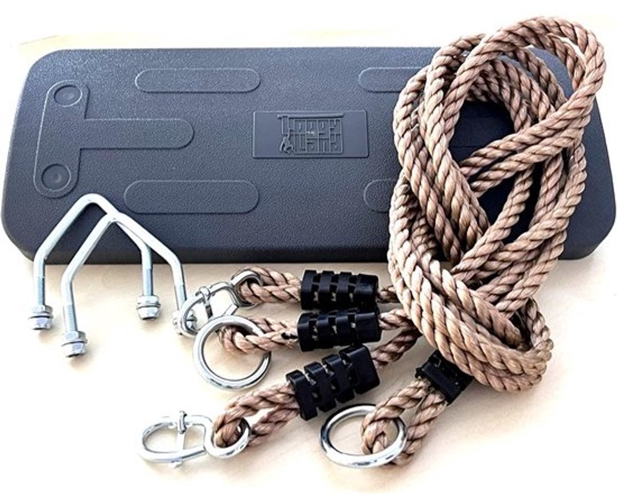 Rubberen Schommelzitting - Schommelbank met Touw - Buiten Spelen - Verstevigd met Metalen Plaat - 43.5 x 17.5 cm - Grijs