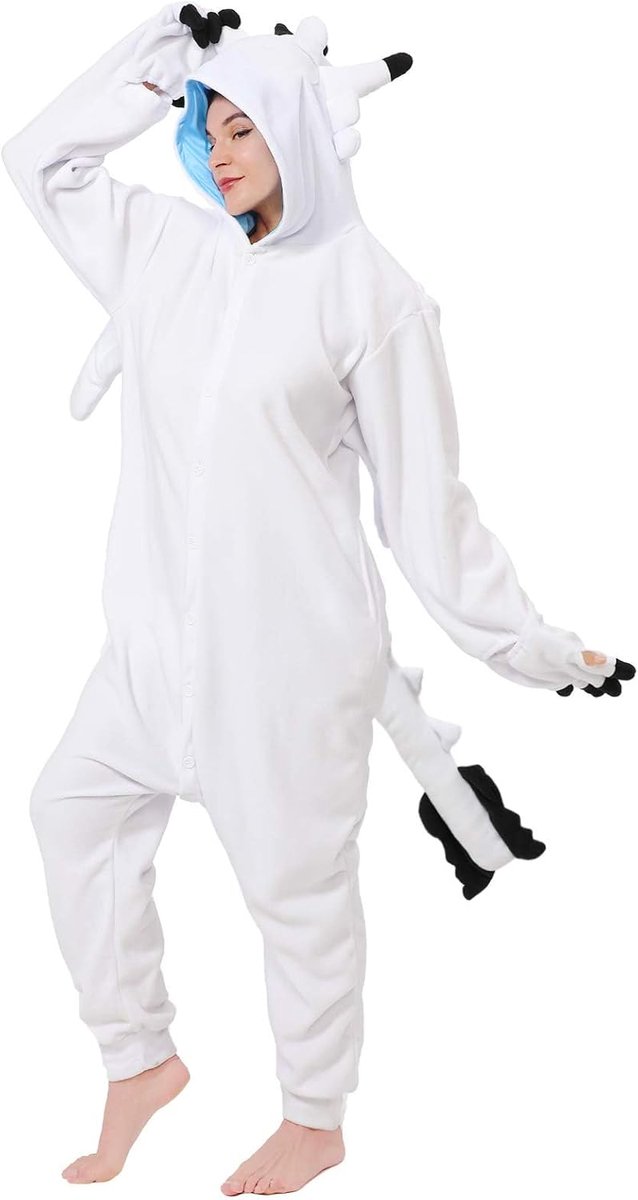 dressfan Unisex Draak Pyjama Pyjama Kostuums Onesie Cosplay Kostuums Kerst Halloween Carnaval Kostuums en Cosplay,Kerstpyjama Cadeaus voor Vrouwen en Mannen