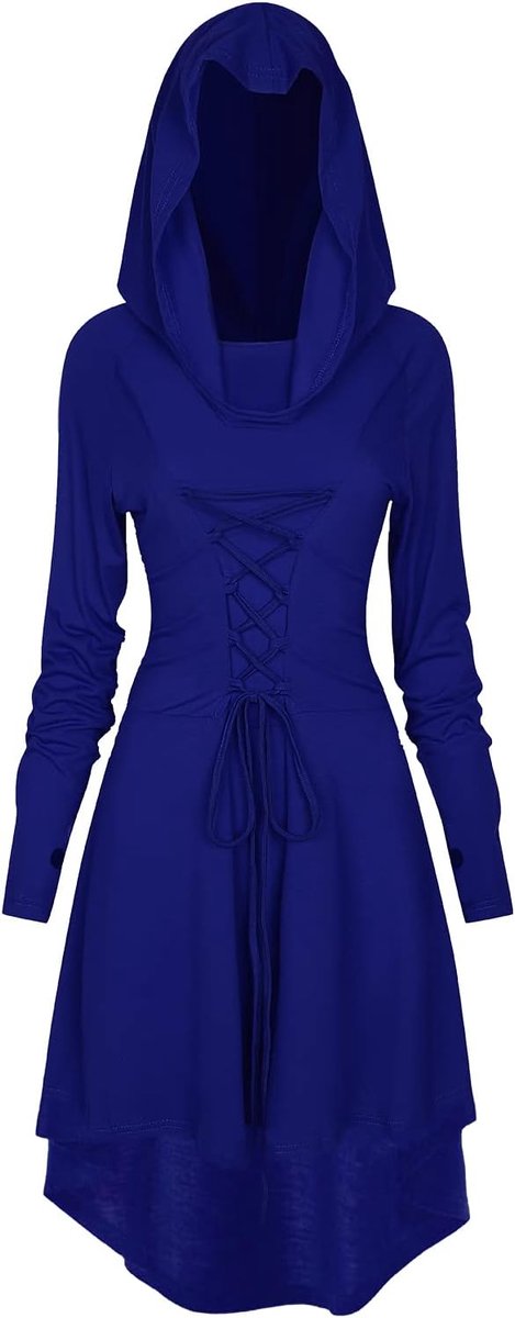 jurk, voor dames, middeleeuwse kleding, halloweenkostuum, renaissance, met capuchon, carnaval