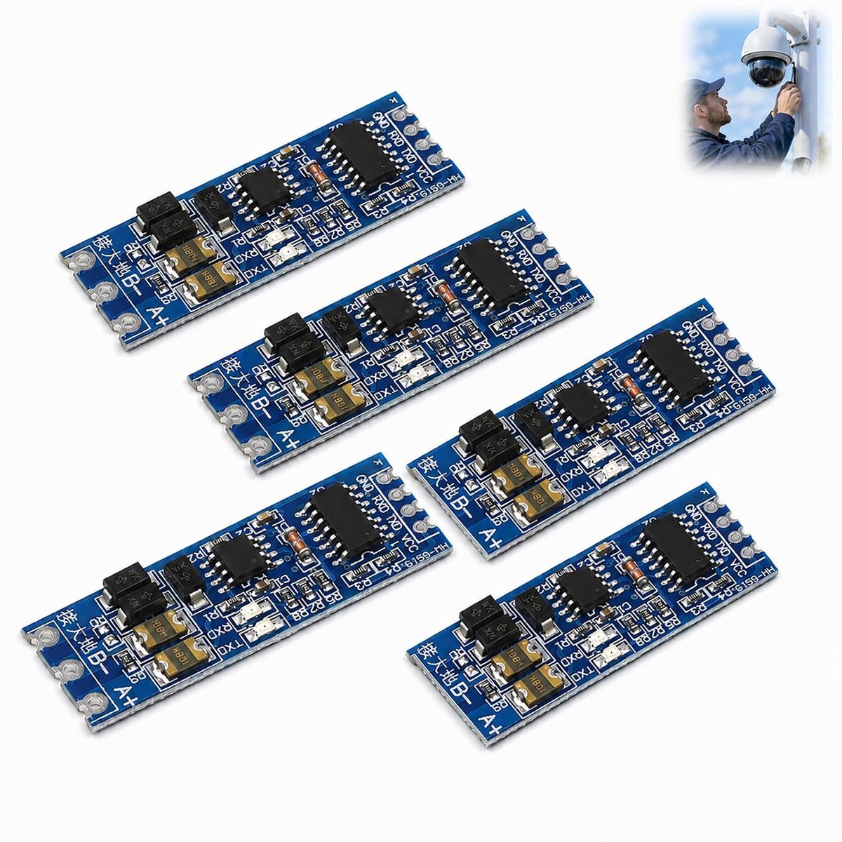 5 stuks TTL naar RS485 adapter, TTL naar RS485 module 3,3 V 5 V, UART-adapter seriële poort met automatische stroomregeling, RXD TXD-indicatoren, voor microcontroller, PLC-sensor, elektronisch project