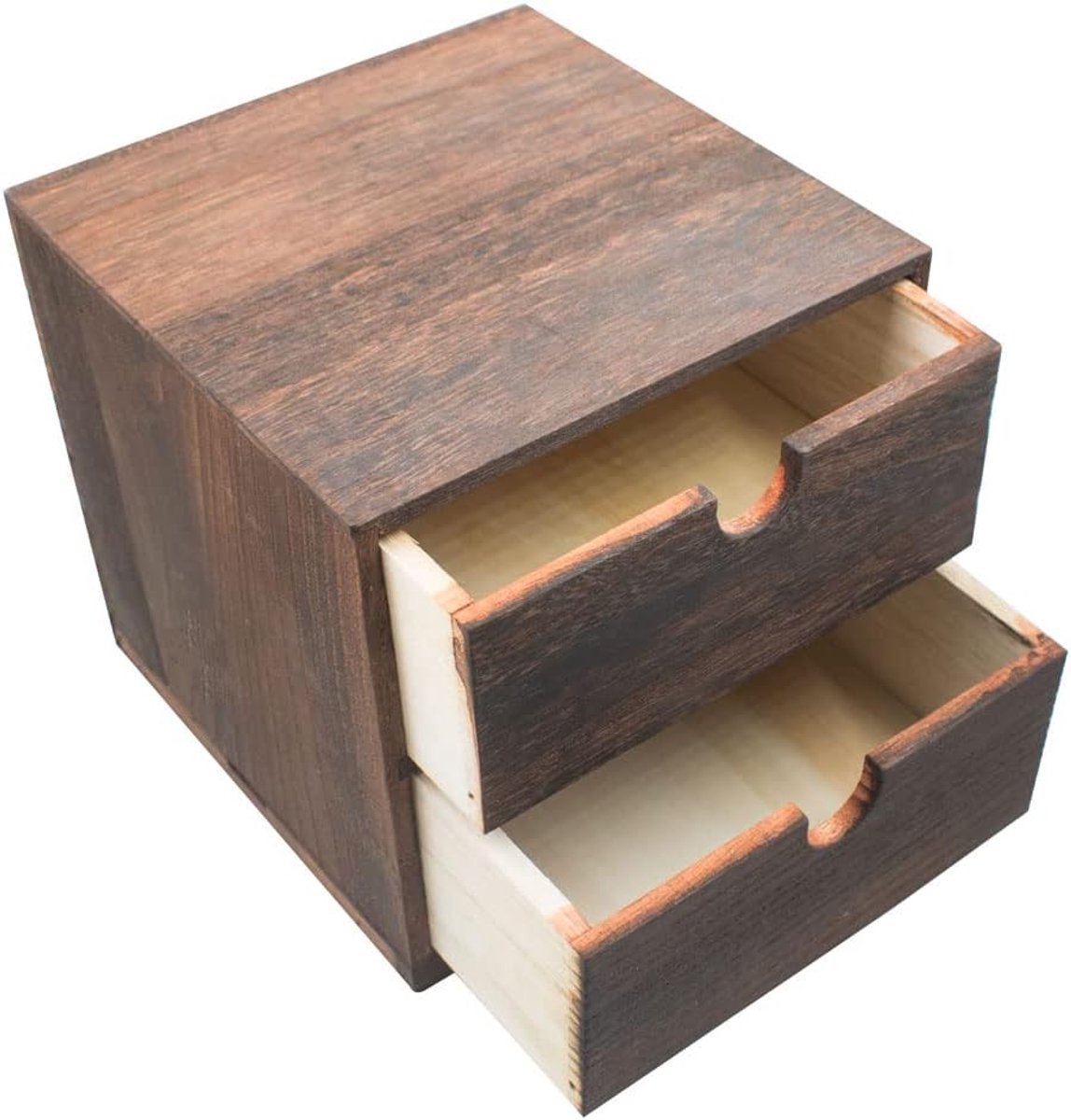 Bureau-organizer van hout met 2 laden, opbergvak, kantoorbenodigdheden, organisatie van cosmetica, carbonisatie van thuiskantoorruimtes, 18 x 18 x 17 cm