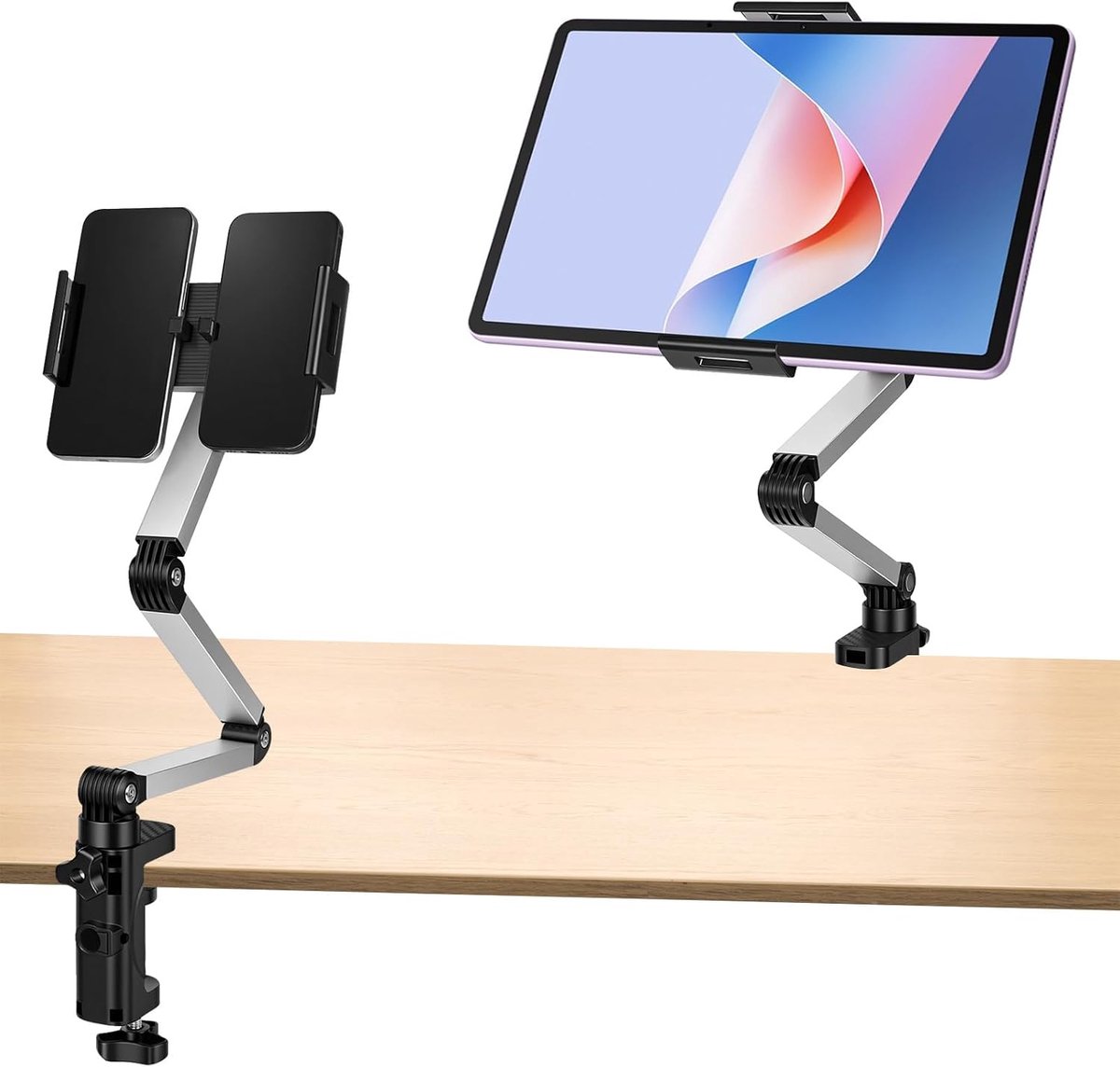 Tablethouder, voor standaard, tabletstandaard voor bed, 360 graden draaibaar, met aluminium stabiel, tablethouders voor telefoons, tablets tot 12 inch