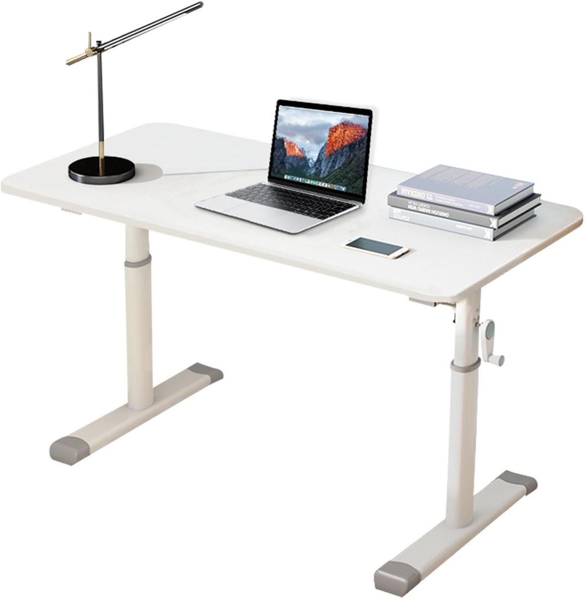 hoogte verstelbaar bureau, handmatig instelbare sta-zittafel, robuuste computertafel voor thuiskantoor en leren, wit, 80 x 45 x 63-90 cm