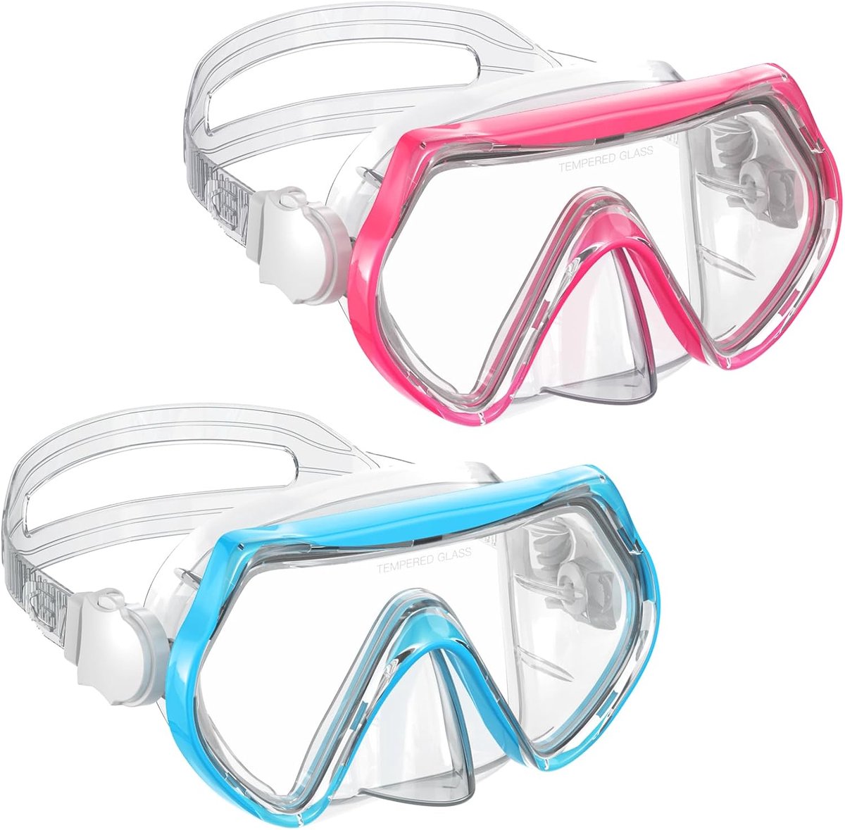 Zwembril voor kinderen, snorkelmasker, duikmasker met neusafdekking voor jeugd van 6-14 jaar, gehard glas, 180 graden panoramisch zicht, anti-condens, 2 stuks