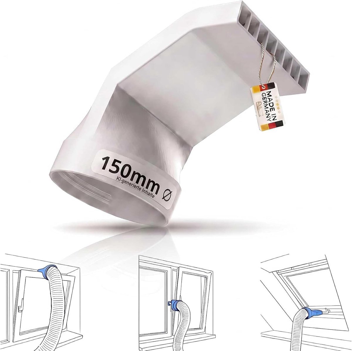 Afvoerslangadapter DN150 (150 mm) met schroefdraad, raamadapter voor mobiele airconditioners, voor kantelramen, dakramen en kantelramen, raamdoorvoer R-Satz Shop