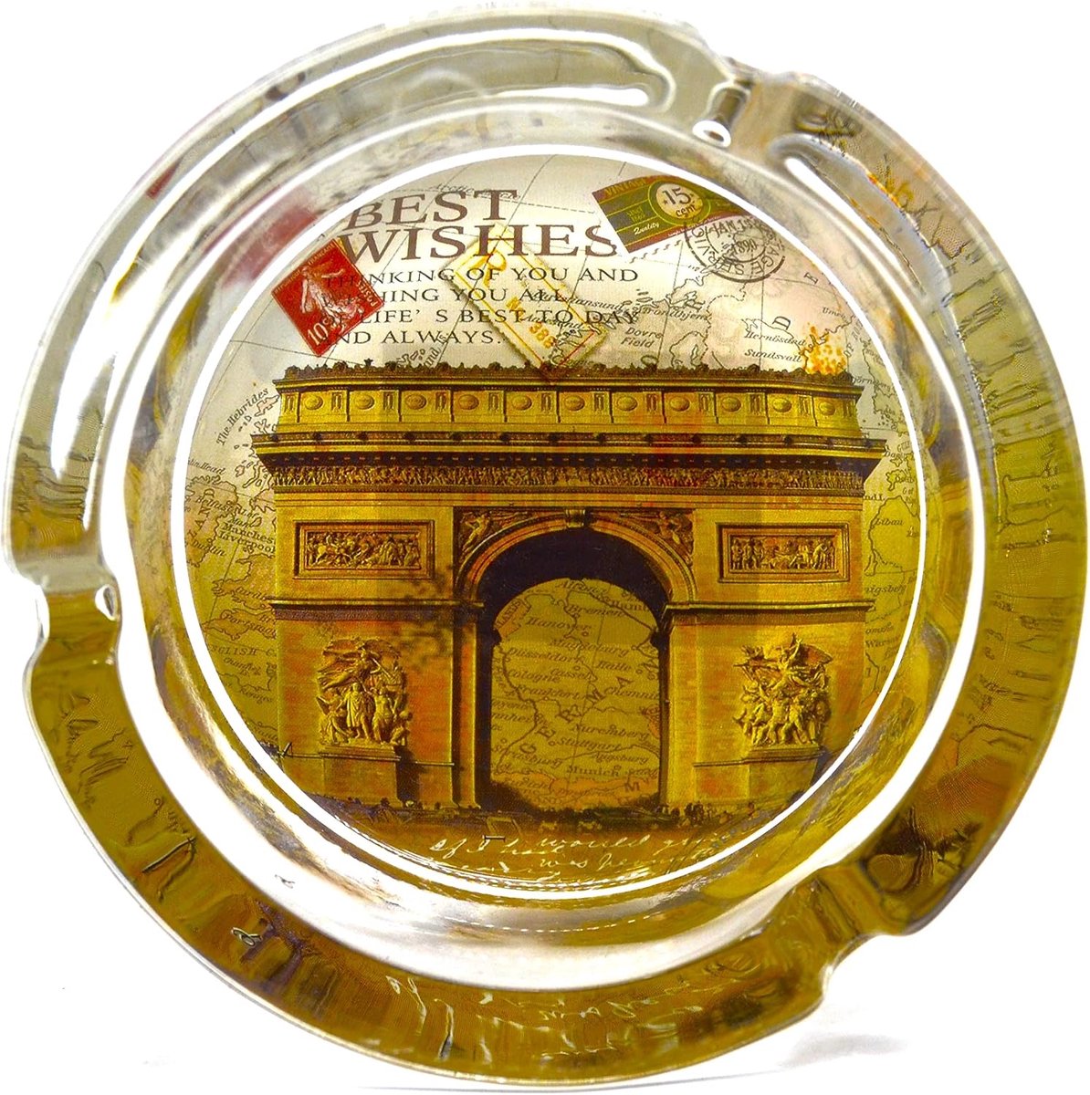 Parijs Frankrijk, Frans, Eiffeltoren, glazen asbak (10 cm x 10 cm) van glas, klassieke retrostijl, sterke decoratie, rokers