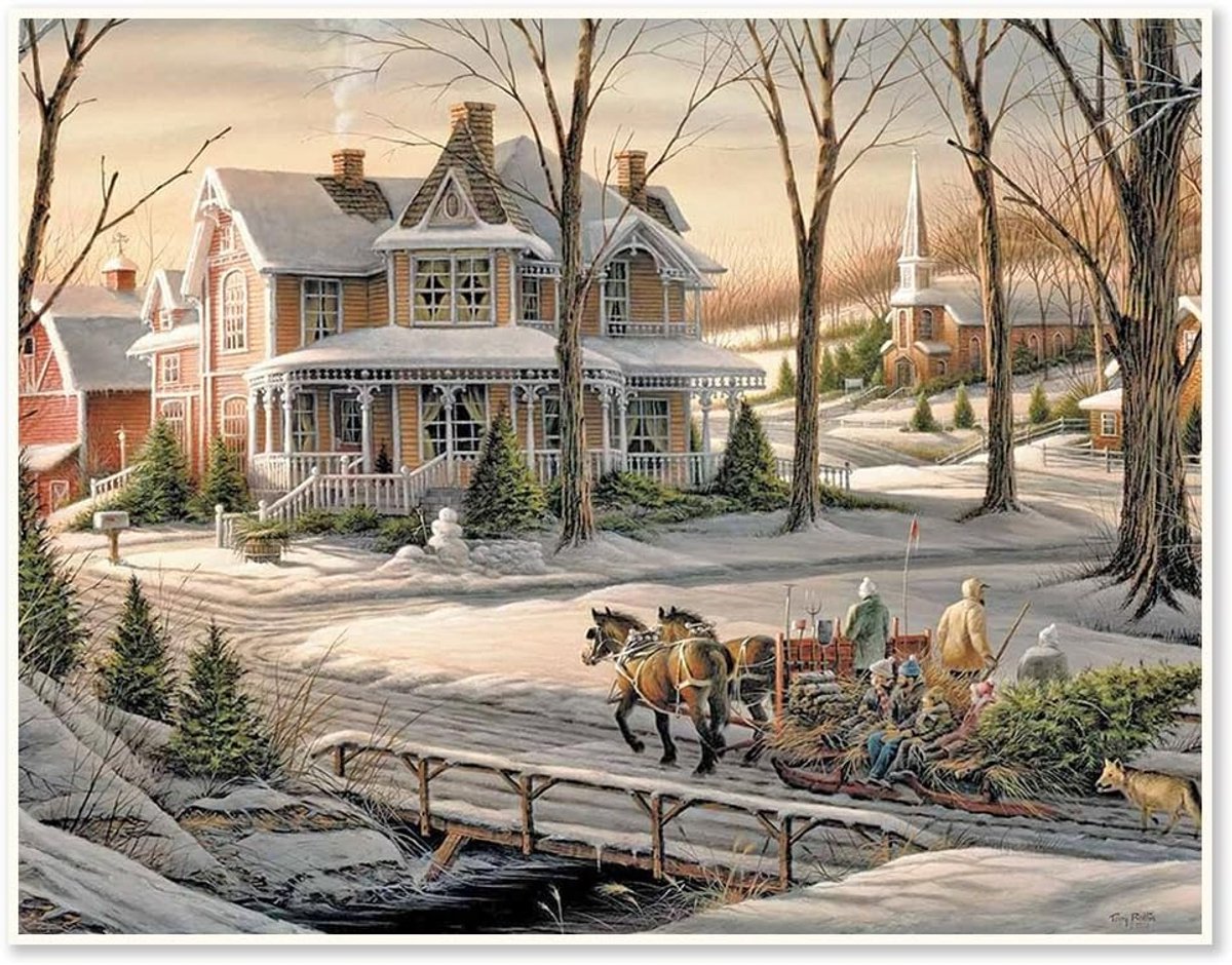 50 x 40 cm, 5D-diamantschilderij, compleet huis in de sneeuw, doe-het-zelf winterlandschap, vierkante diamantschilderij voor kinderen, Diamond Art Home/Wanddecor/Kerstcadeau