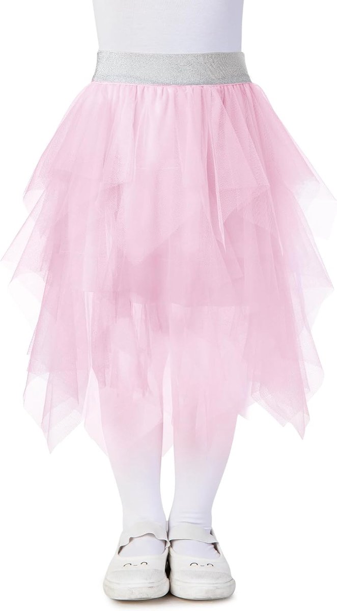 Rok voor meisjes, elastische band, onregelmatige tutu tutu, rok met onderrok, tule rok voor kinderen, tieners, volwassenen, voor dans, party, kostuum, prinses, roze, 100-122