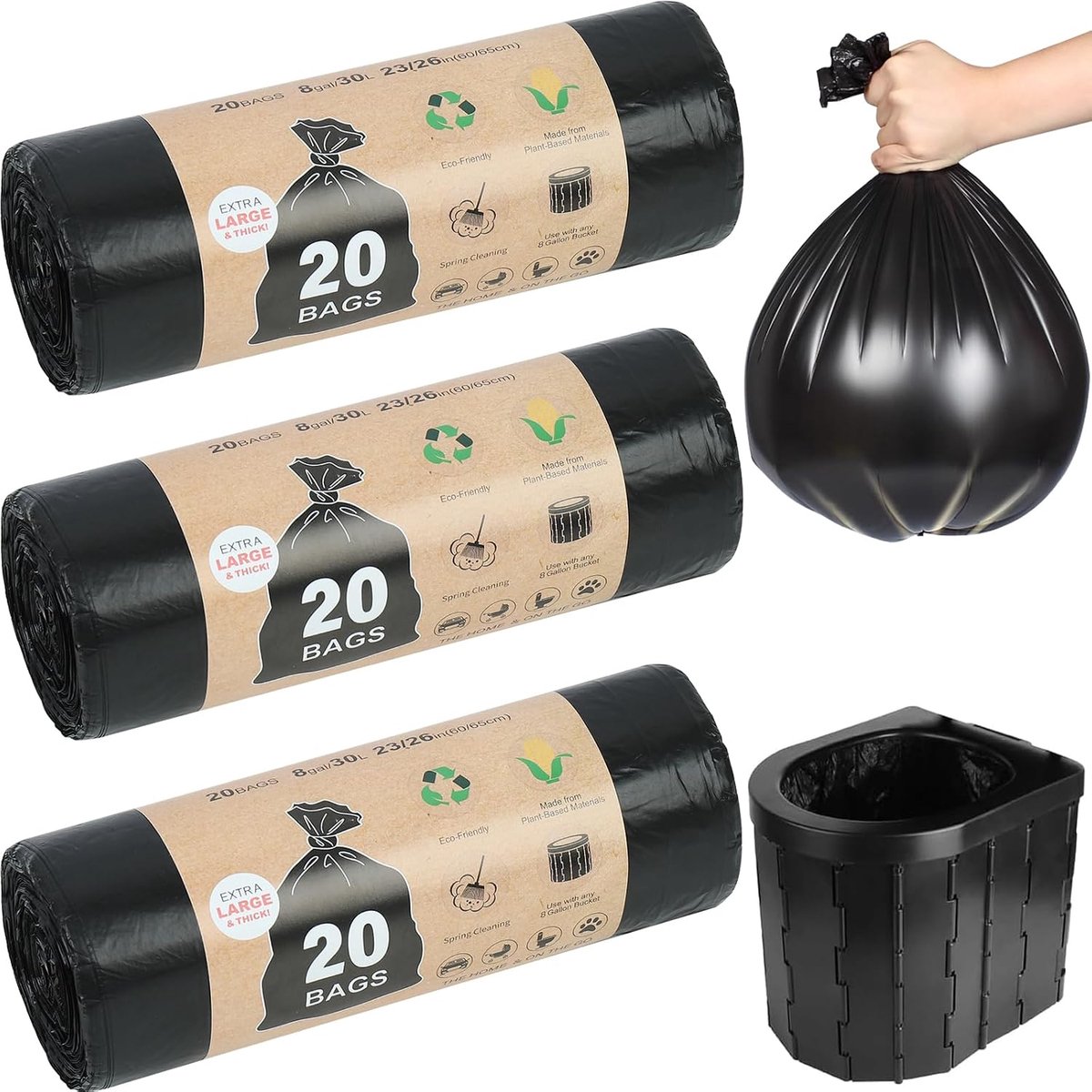 60 Stuks Camping Toilettassen, Waterdichte En Bio-afbreekbare Zakken voor Mobiele Toiletten - Geschikt voor Kamperen, Wandelen en Reizen