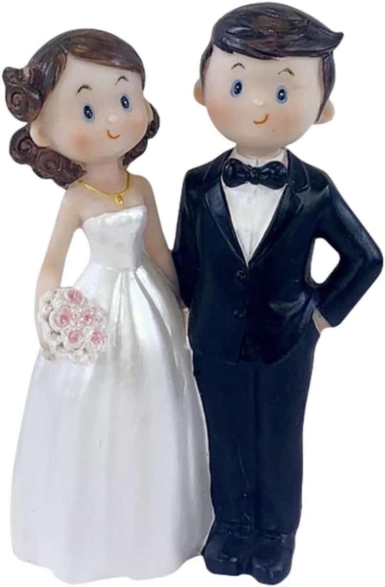 Bruid en Bruidegom Poppen NTEVXZ Figuur van de Bruid en Bruidegom Decoratie voor Bruidstaart Bruiloftdecoraties Harsbeeldje Romantisch Huwelijkscadeau Geschikt voor Cakedecoratie en als Cadeau