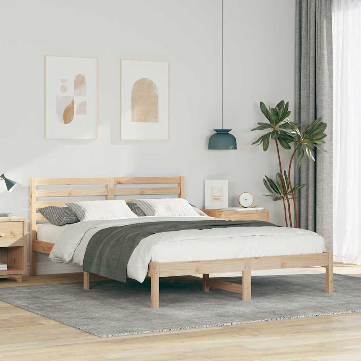 Grenenhout minimalistisch platformbed naturel 140 x 210 cm