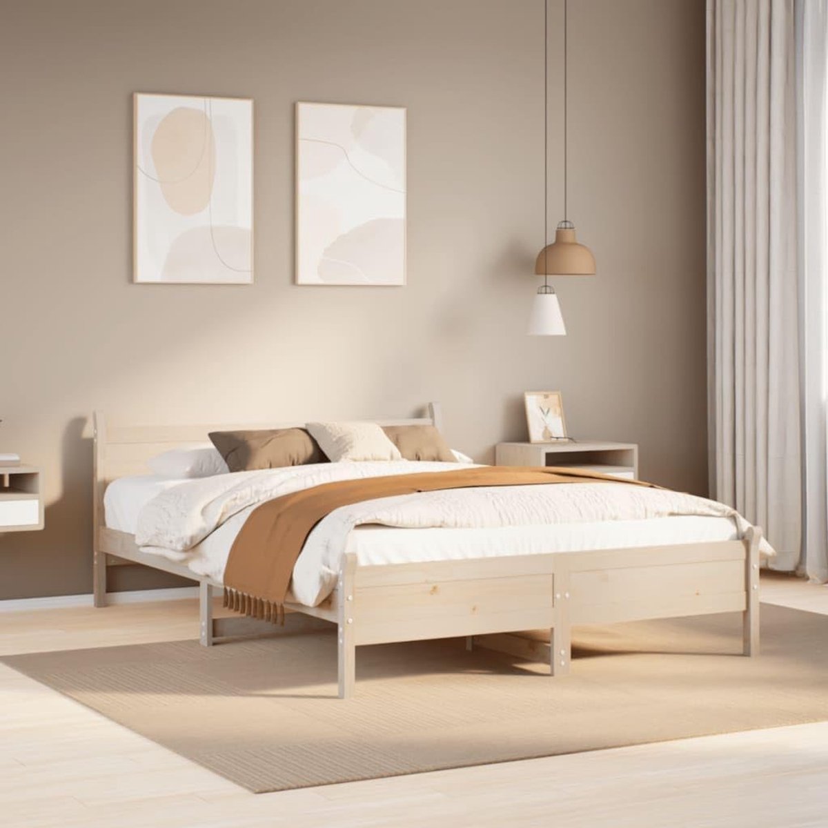 Grenenhout rustiek lattenbodem slaapkamerbed naturel 140 x 190 cm