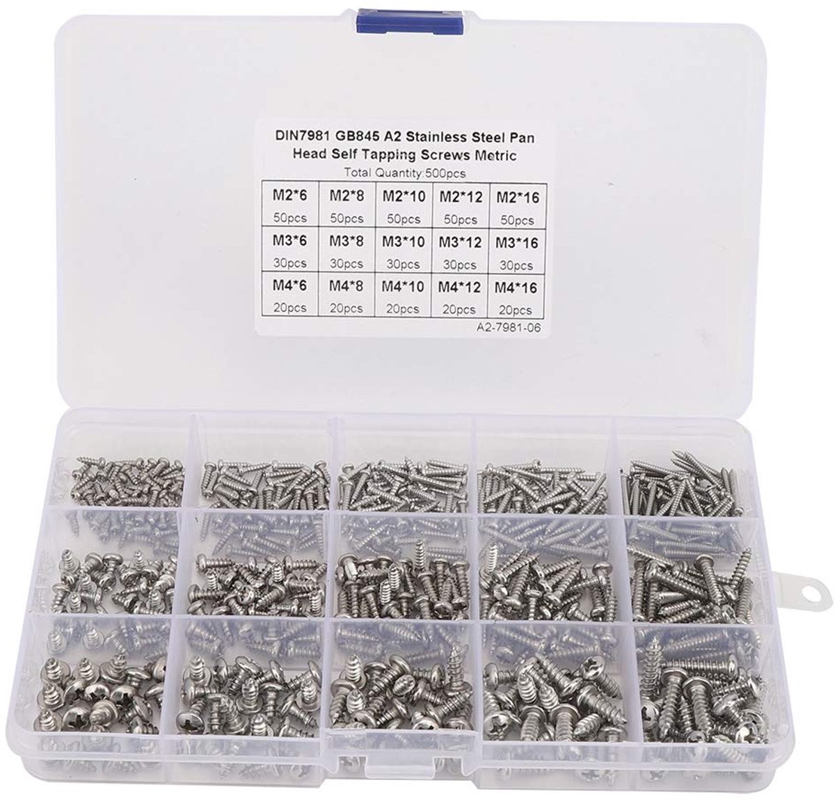 M3 M4 Zelftappende Schroef Assortiment Kit 500 stks Roestvrijstalen Pan Head Diverse Schroef Set Corrosiebestendig Metrische Schroef Kit