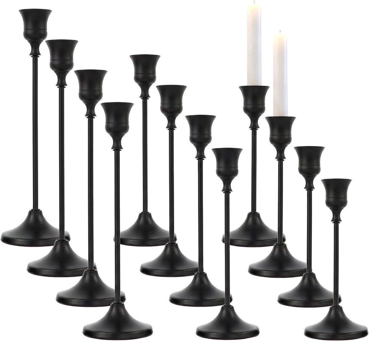 12 stuks staafkaarsenhouders, zwart, conisch, kierzenstandaard